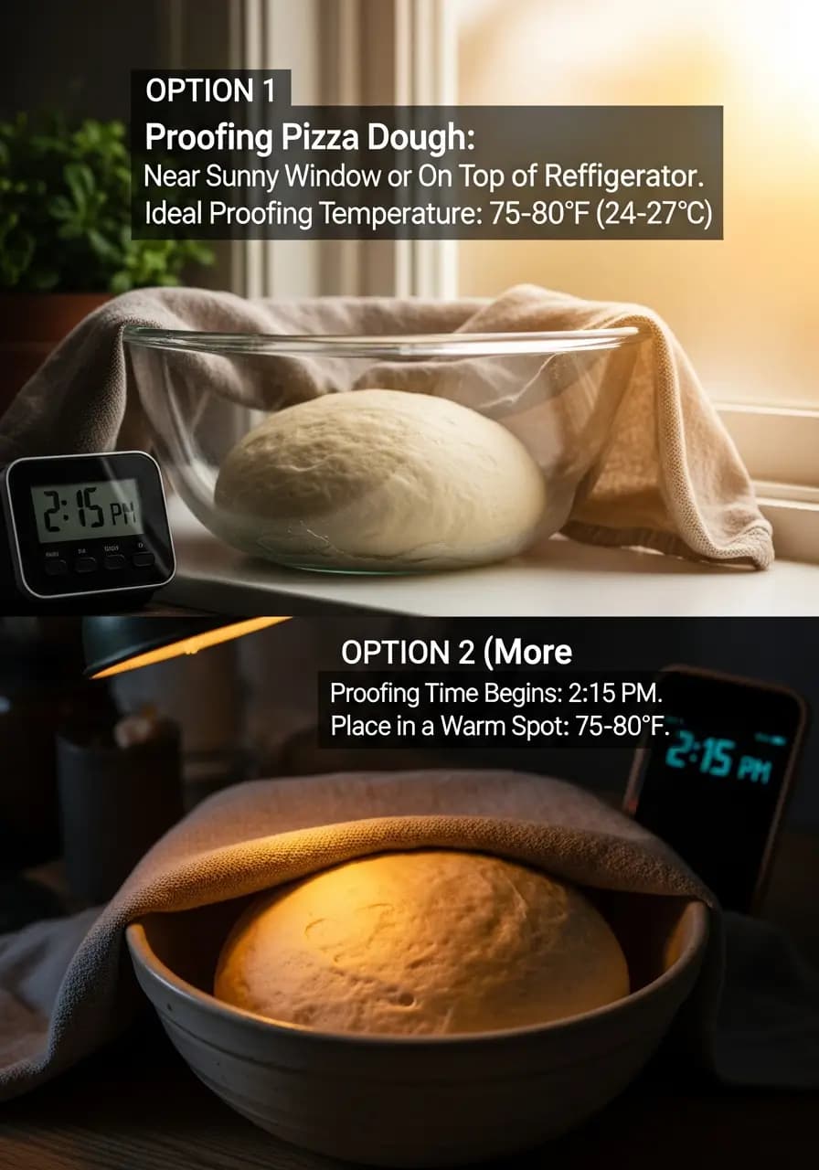 Same day pizza dough in warm spot during 2 hour bulk fermentation rising