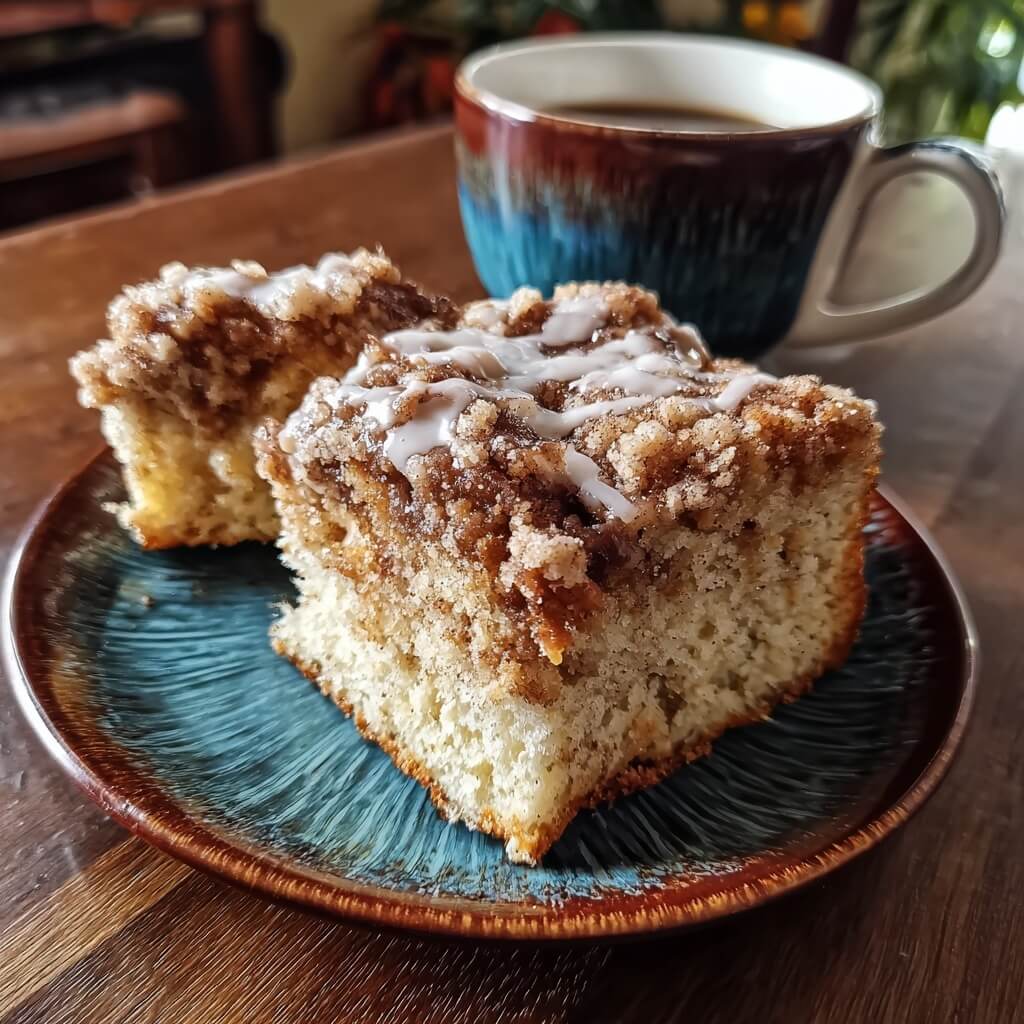 Healthy Greek yogurt coffee cake with cinnamon streusel topping